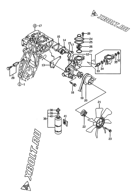  Система водяного охлаждения двигателя Yanmar 4TNE88-EWA2