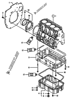  Двигатель Yanmar 4TNV94L-NLANG, узел -  Крепежный фланец и масляный картер 