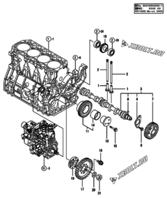  Двигатель Yanmar 4TNV94L-NLANG, узел -  Распредвал и приводная шестерня 