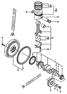  Двигатель Yanmar 4TNV94L-NLANG, узел -  Коленвал и поршень 