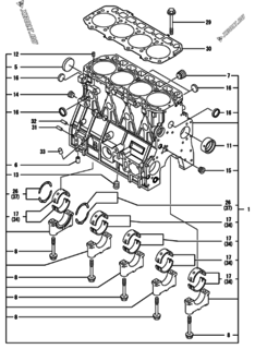  Двигатель Yanmar 4TNV98-NLANG, узел -  Блок цилиндров 
