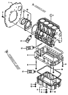  Двигатель Yanmar 4TNV98-NLANG, узел -  Крепежный фланец и масляный картер 