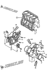 Двигатель Yanmar 4TNE98-ADS, узел -  Корпус редуктора 
