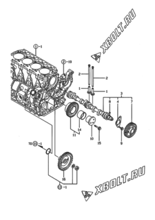  Двигатель Yanmar 4TNE98-ADS, узел -  Распредвал и приводная шестерня 