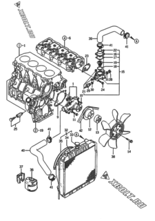  Двигатель Yanmar 4TNE98-ADS, узел -  Система водяного охлаждения 