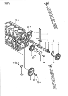  Двигатель Yanmar 4TNE98-DB, узел -  Распредвал и приводная шестерня 