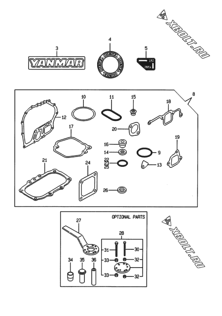  Инструменты, шильды и комплект прокладок двигателя Yanmar L70ABEDEGMTA