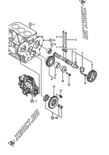  Двигатель Yanmar 3TNE84-EBE, узел -  Распредвал и приводная шестерня 