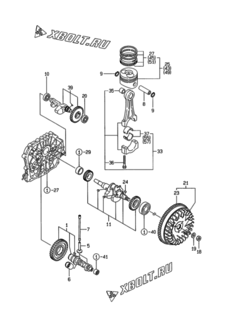  Двигатель Yanmar L100AEDEGLEY, узел -  Коленвал, поршень и распредвал 