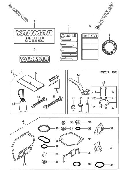  Инструменты, шильды и комплект прокладок двигателя Yanmar L100AEDEGLE6