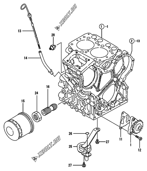  Система смазки двигателя Yanmar 2TNE68C-ETR