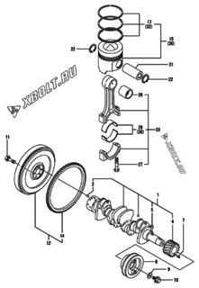  Двигатель Yanmar 4TNE84-BAG, узел -  Коленвал и поршень 