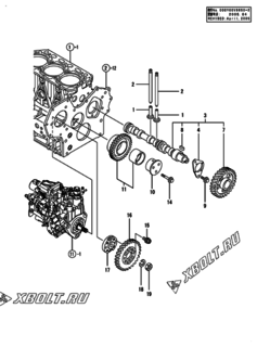  Двигатель Yanmar 3TNV88-KNSV, узел -  Распредвал и приводная шестерня 