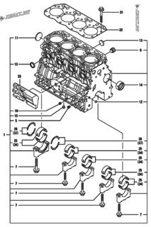  Двигатель Yanmar 4TNV88-KNSV, узел -  Блок цилиндров 