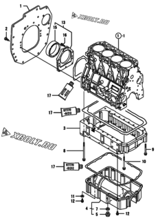  Двигатель Yanmar 4TNV98TNLANG, узел -  Крепежный фланец и масляный картер 