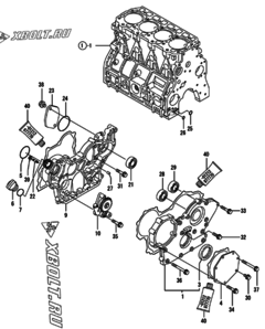  Двигатель Yanmar 4TNE98-HAF, узел -  Корпус редуктора 