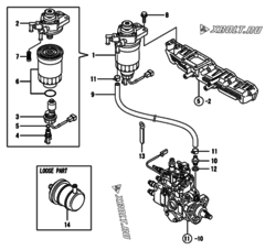  Двигатель Yanmar 4TNE98-HAF, узел -  Топливопровод 