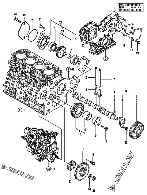  Распредвал и приводная шестерня двигателя Yanmar 4TNV84-KVA