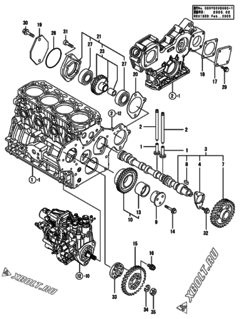  Двигатель Yanmar 4TNV84-KVA, узел -  Распредвал и приводная шестерня 