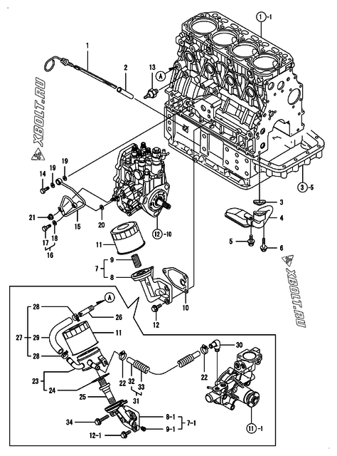  Система смазки двигателя Yanmar 4TNV88-KVA