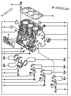  Двигатель Yanmar 3TNV88-XNKR, узел -  Блок цилиндров 