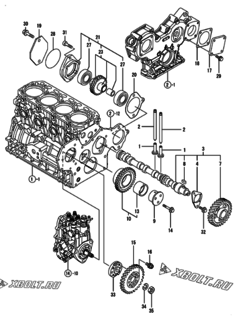  Двигатель Yanmar 4TNV84T-KLAN, узел -  Распредвал и приводная шестерня 