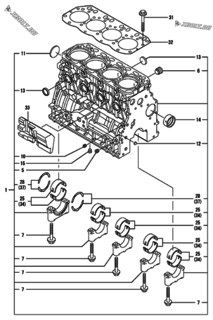  Двигатель Yanmar 4TNV88-PCKM, узел -  Блок цилиндров 