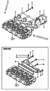  Двигатель Yanmar 4TNV88-PCKS, узел -  Выпускной коллектор 
