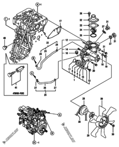  Двигатель Yanmar 4TNV88-PCKS, узел -  Система водяного охлаждения 