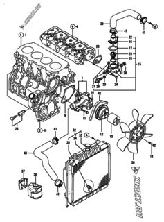  Двигатель Yanmar 4TNE98-ACG24, узел -  Система водяного охлаждения 