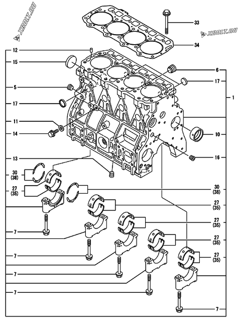  Блок цилиндров двигателя Yanmar 4TNE98-HYF