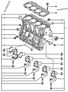  Двигатель Yanmar 4TNE98-HYF, узел -  Блок цилиндров 