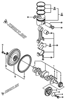  Двигатель Yanmar 4TNE98-HYF, узел -  Коленвал и поршень 