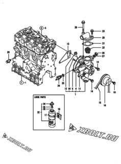  Двигатель Yanmar 3TNE74C-EMA, узел -  Система водяного охлаждения 