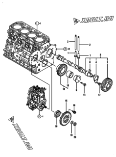  Двигатель Yanmar 4TNV88-SSU, узел -  Распредвал и приводная шестерня 