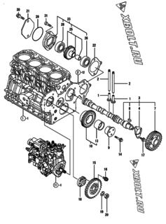  Двигатель Yanmar 4TNV88-MHW, узел -  Распредвал и приводная шестерня 