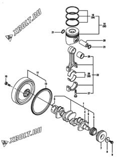  Двигатель Yanmar 4TNV98-Q2FY, узел -  Коленвал и поршень 