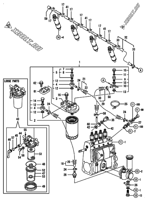  Топливопровод двигателя Yanmar 4TNE94-DBC