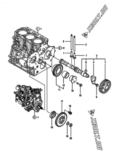  Двигатель Yanmar 3TNV88-XNSS, узел -  Распредвал и приводная шестерня 