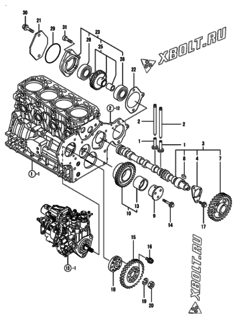  Двигатель Yanmar 4TNV84T-XNSS, узел -  Распредвал и приводная шестерня 
