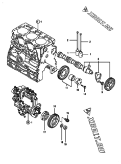  Двигатель Yanmar 3TNV76-CPE, узел -  Распредвал и приводная шестерня 