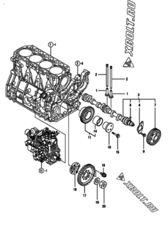  Двигатель Yanmar 4TNV94L-SFN, узел -  Распредвал и приводная шестерня 