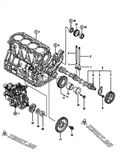 Двигатель Yanmar 4TNV94L-NHZ, узел -  Распредвал и приводная шестерня 