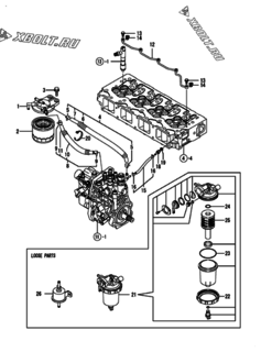  Двигатель Yanmar 4TNV94L-NCKSK, узел -  Топливопровод 