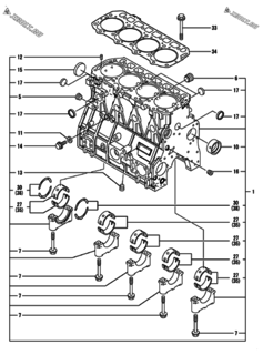 Двигатель Yanmar 4TNE92-SNMC, узел -  Блок цилиндров 