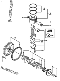  Двигатель Yanmar 4TNV98-VSU, узел -  Коленвал и поршень 