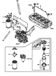  Двигатель Yanmar 4TNV98-VSU, узел -  Топливопровод 