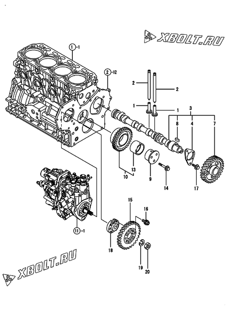  Распредвал и приводная шестерня двигателя Yanmar 4TNV88-SXG