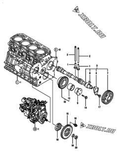  Двигатель Yanmar 4TNV84T-XSU, узел -  Распредвал и приводная шестерня 