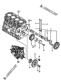  Двигатель Yanmar 4TNV84T-DFM, узел -  Распредвал и приводная шестерня 